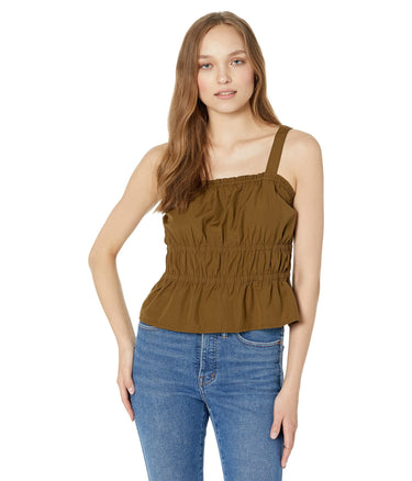 Madewell Poplin Sophia Peplum Tank Golden Spinach 2XS Madewell
