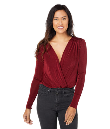Free People Turnt Bodysuit Women V-Neckline Long Sleeves Bodysuit Very Berry MD Free People