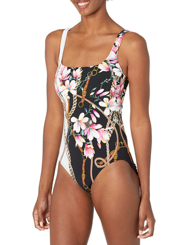 Amalfi Coast Square Neck Womans One Piece Multi Black size 10 Gottex