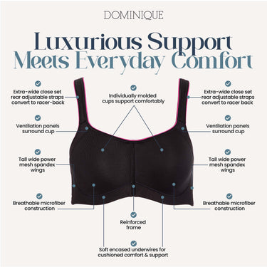Dominique Zoe Pro Max Support Sports Bra, Convertible Racerback Black 40F