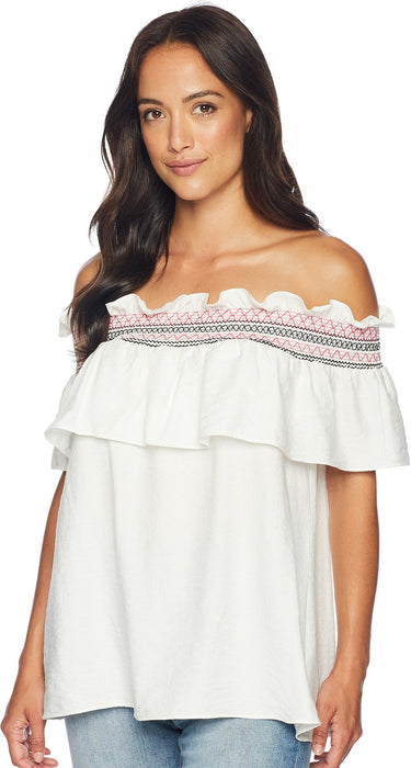 CeCe Off The Shoulder Ruffled Top with RIC Rac Trim New Ivory XS CeCe