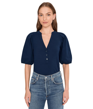 Madewell, Womens, Mixy V-Neck Puff Tee, Midnight Navy, Small Madewell