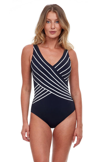 Gottex Women's Standard V Neck Surplice One Piece, Embrace Black, 10 Gottex