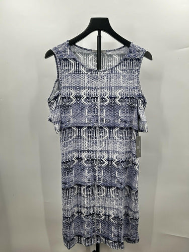 Tart Collections Womans Dress Cold Shoulder Blue Geometric Print Size L Tart Collections