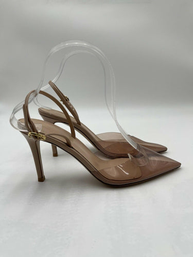 Women’s Gianvito Rossi Plexi Beige Patent Leather slingback pumps Size 37 GIANVITO ROSSI