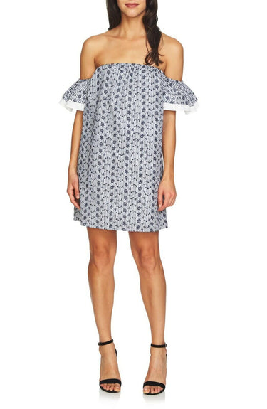 NWT Cece Indigo Sky Off The Shoulder Embroidered Shift Dress Women’s Size 2 CeCe