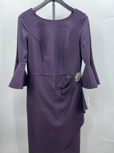 Alex Evenings Dress Aubergine Purple Bell Sleeve Beaded Ruffle Gown 8 Alex Evenings