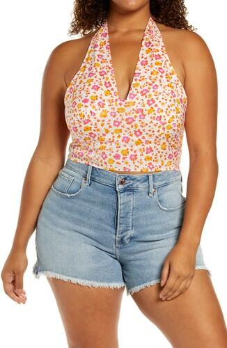 BP. Top Women'S Sally Retro Floral Print V-Neck Halter Size 1X BP.
