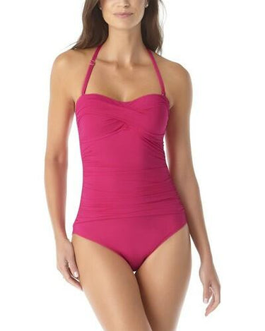 Anne Cole Twist Front Strapless One-Piece Berry 6 Anne Cole