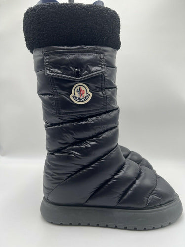 Women’s Moncler Gaia Pocket Puffer Snow Fleece Trim Black Boots Size 37 Moncler