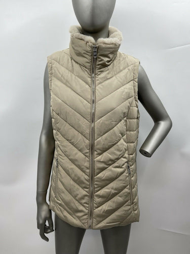 NWT Women’s DKNY Full Zip Puffer Vest Color Beige Size S DKNY