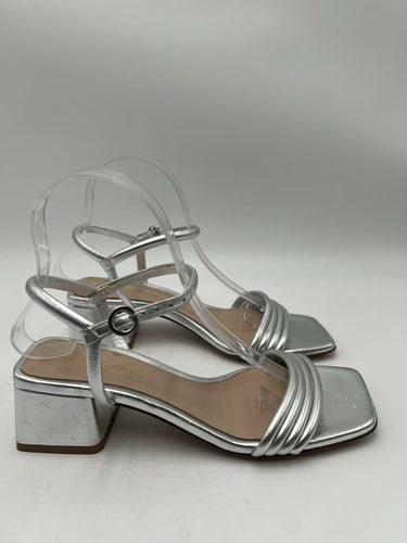 Women's Gianvito Rossi Lena silver leather block heel sandals Size 37 GIANVITO ROSSI