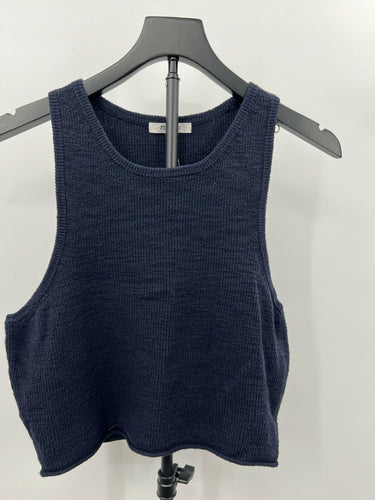 Madewell Navy Blue Ribbed Knit Cropped Tank Top Sweater Vest Sleeveless Size XL Madewell