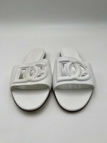 Dolce & Gabbana white leather Bianca mules embossed DG logo Size 36.5 Dolce&Gabbana
