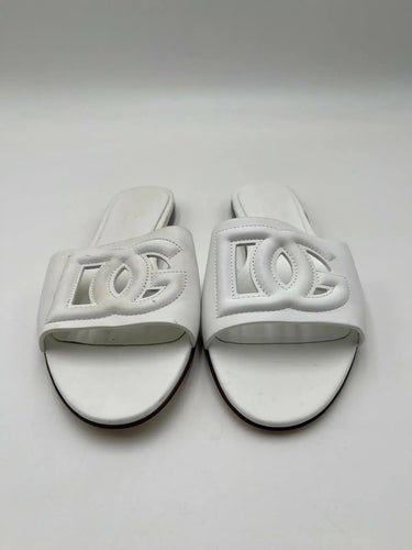 Dolce & Gabbana white leather Bianca mules embossed DG logo Size 36.5 Dolce&Gabbana