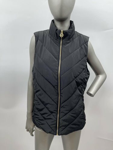 NWT Women’s Michael Kors Full Zip Vest Black Gold Size L Michael Kors