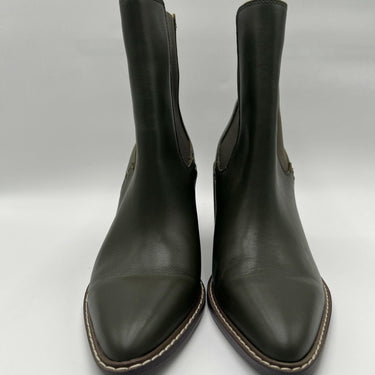 Women’s Crown Vintage Pimmy Green Leather Block Heel booties Size 9M Crown Vintage