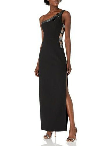 BCBGMAXAZRIA Women's One-Shoulder Sequin Band Gown Dress, Black, 2 BCBGMAXAZRIA