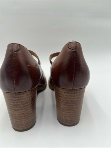 Women’s Born Oksana Brown Leather Buckle Strap Block Heels Size 8.5M Born