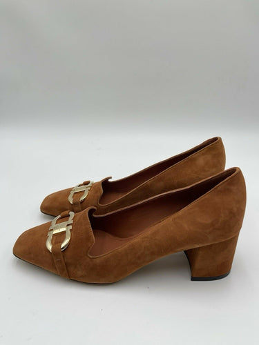 Ferragamo Women's Mirelle Block Heel Pumps Brown Suede Size 8