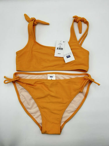 Cotton On Woman’s orange ribbed two-piece bikini set tie-shoulder straps Size 16 Cotton On