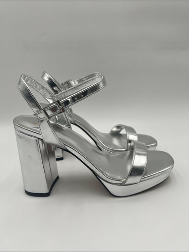Women's Mix No. 6 Sundra Block Heels Sandals Silver Size 7.5M Mix No. 6