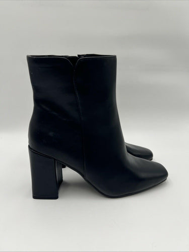 Kelly & Katie FENI Black Synthetic Square Toe Side Zip Ankle Boots, Size 8W Kelly & Katie