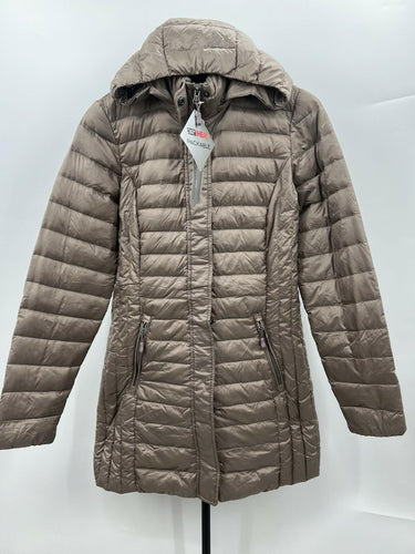 32 Degrees Heat Jacket Womens Taupe Hooded Packable Long Ultra Light Down XS 32 Degrees