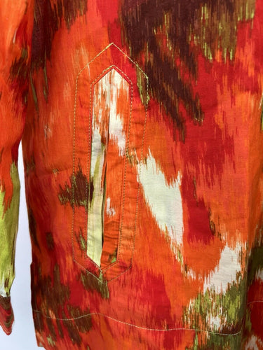 Talbots Ikat Print Tunic Top Orange Green V-Neck Cotton Blouse 4