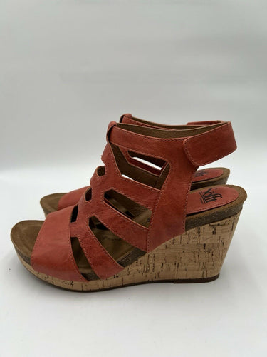 Sofft Coral Leather Caged Cork Wedge Sandals Size 11