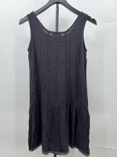 Allen Allen USA Womens Sleeveless Gauze Dress Gray Lace Trim Boho Beach - Size S