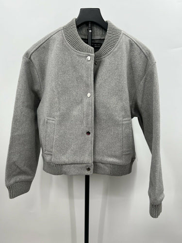 CI SONO Womens Wool Blend Bomber Jacket Gray Snap Button Pockets Fall S CI SONO