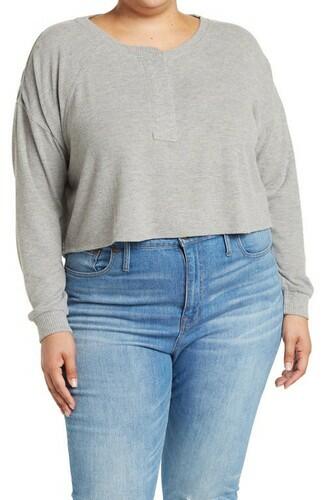 BP. Long Sleeve Crop Henley in Grey Heather Size 3X BP.