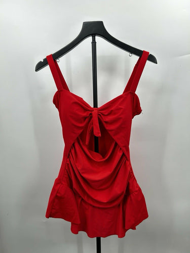 Nine West red Woman’s Red Swim suit Central Front Bow Tie Size L Nine West