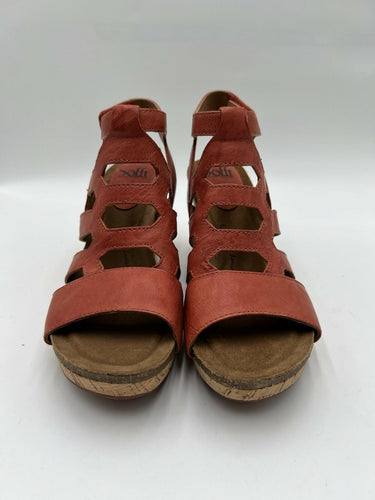 Sofft Coral Leather Caged Cork Wedge Sandals Size 11