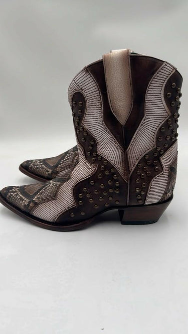 Corral Python Embroidery Leather Studded Snip Toe Fashion Booties Women’s 7M Corral Boots