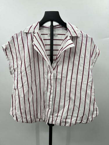 Madewell Blouse Womens White Burgundy Stripe Sleeveless Button Up Top S Madewell