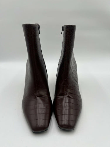 Alfani Terrie Croc Ankle Boots Brown Burgundy Block Heel Womens 11