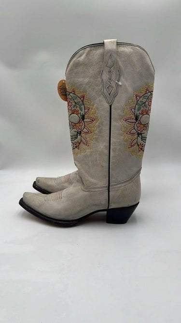 Corral Women's White Floral & Skull Embroidery Snip Toe Boots Size 9.5M Corral Boots
