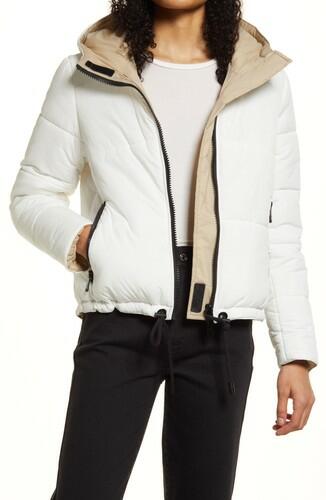 Sam Edelman Reversible Hooded Nylon Jacket in White/Sand Size Small Sam Edelman