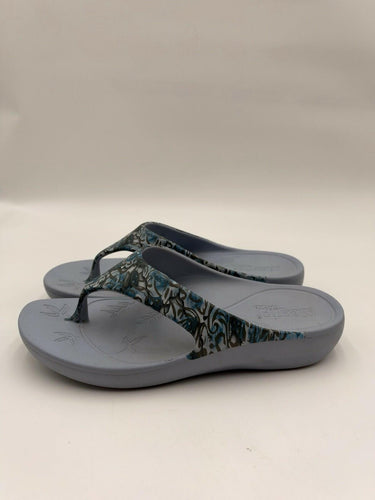 Alegria by PG Lite Womens Gray Blue Floral Thong Comfort Sandals Size 10.5