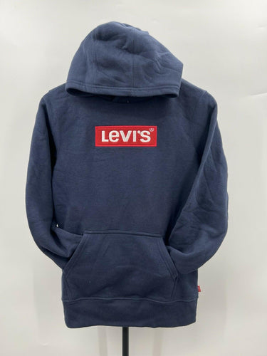 Levis Sherpa Hood Lined Pullover Hoodie Navy Box Logo Kangaroo NWT Boys Size L Levi's