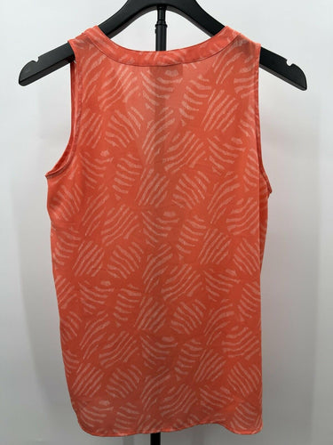 LOFT Tank Top Womens Coral Orange Sleeveless Blouse Abstract Print Summer XS Loft