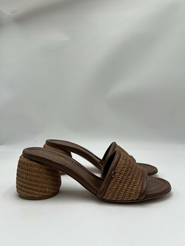 Gianvito Rossi Marbella 60mm leather-trimmed raffia mules In Brown Size 39.5 GIANVITO ROSSI