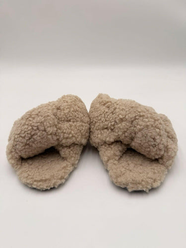 Balenciaga Drapy faux shearling slide sandals in neutral Size 37.5