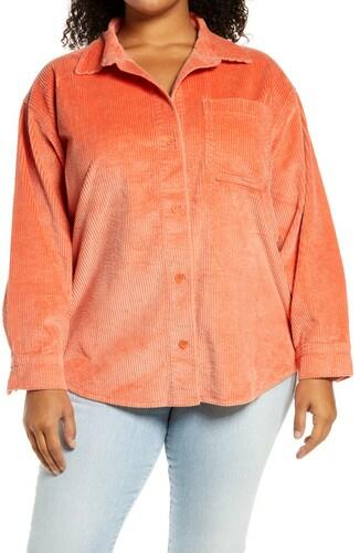 BP. Corduroy Shirt Jacket in Coral Apricot Size 1X BP.