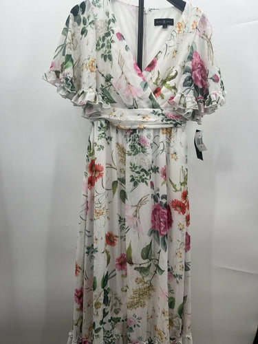 Betsy & Adam White Floral Maxi Dress Faux Wrap Flutter Sleeve Wedding NWT 4 Betsy & Adam