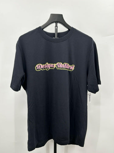 Designs Untitled Black Graphic T-shirt Pink/yellow Scripted Woman’s Size M Designs Untitled