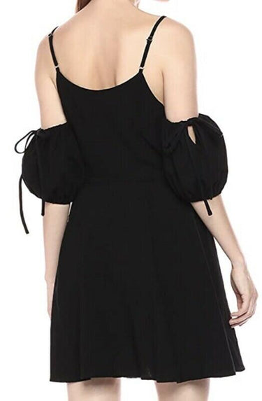 NWOT Women’s J.O.A V-Neck Cold Shoulder Button Up Fit & Flare Dress Black Size L J.O.A.