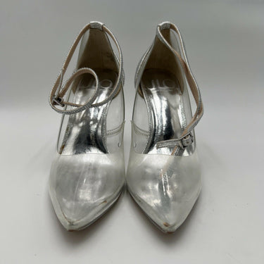 JLO Jennifer Lopez MORLEY Silver/Clear Point Toe Embellished Stilettos, 6.5M
